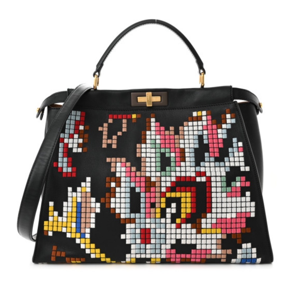 100% Auth | Fendi Calfskin Pixel Embroidered Large
Peekaboo Iconic Satchel Black